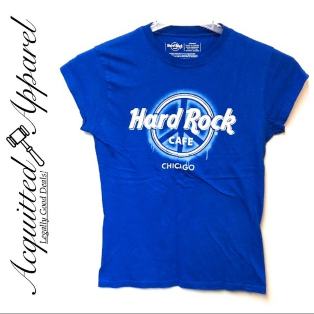 Hard Rock Cafe Chicago Blue Shirt Tee Short Sleeve